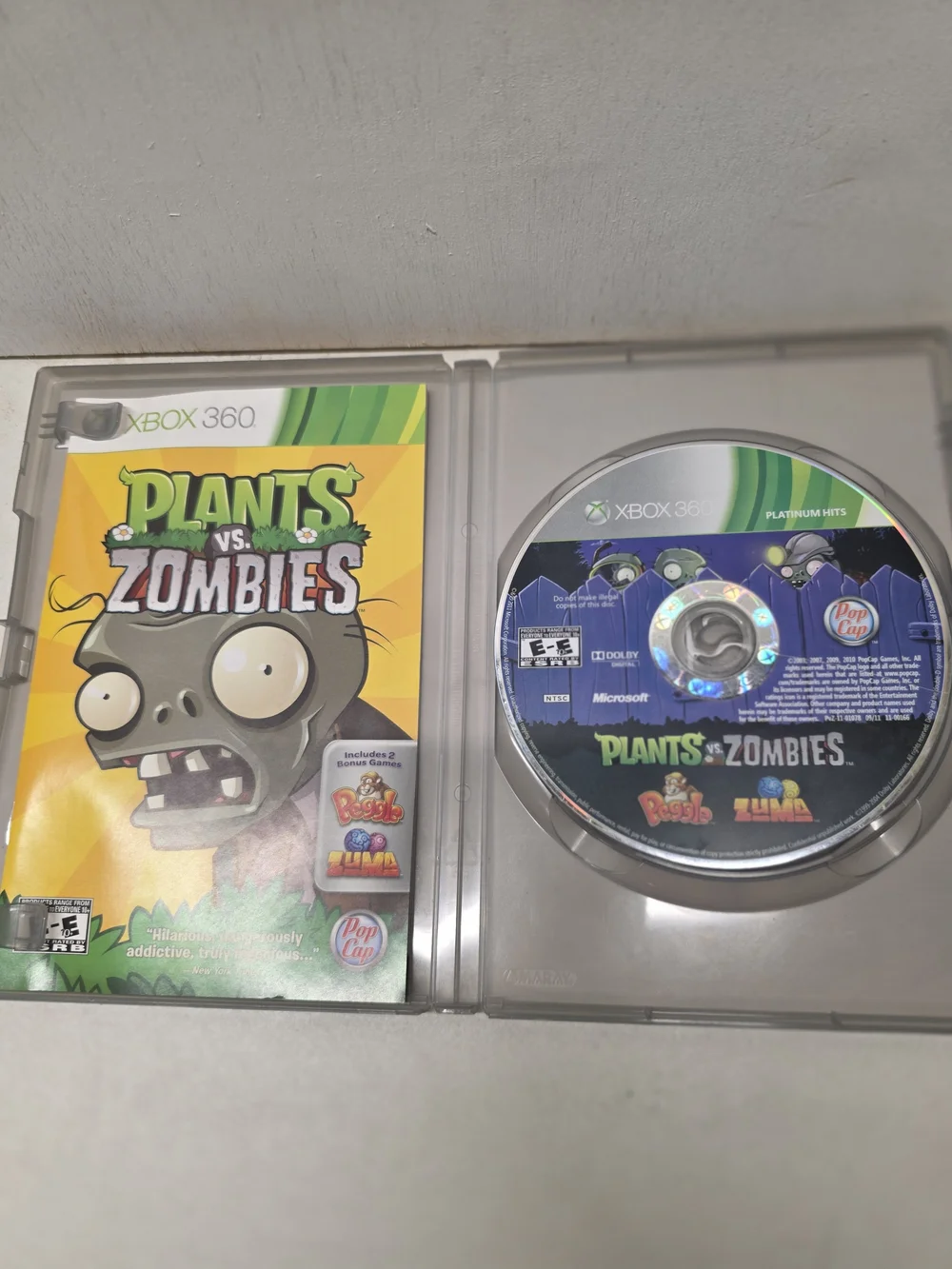 Plants vs Zombies Xbox 360 Platinum Hits CIB Manual Peggle Zuma Tested Works